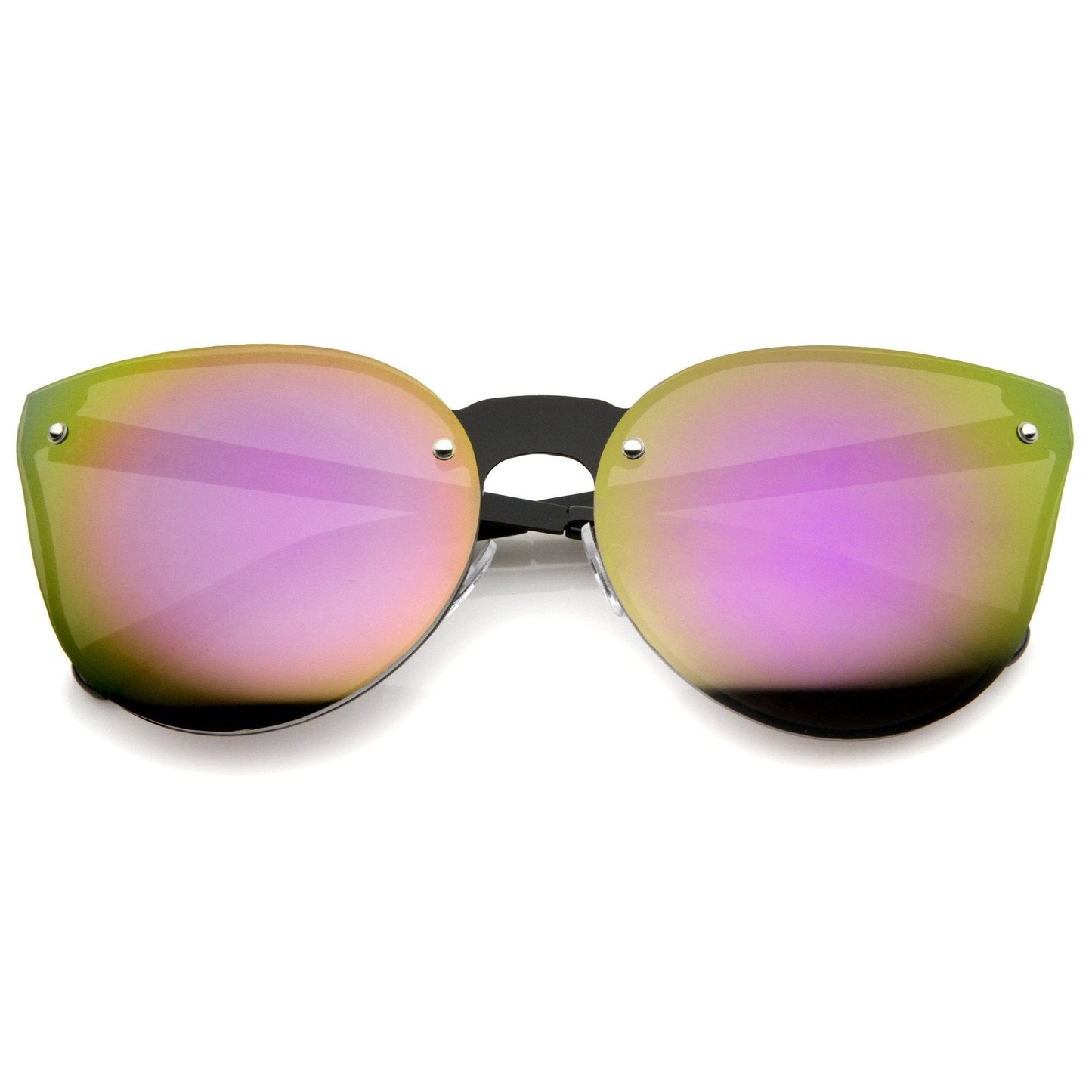 Rimless Cat Eye Shield Mirror Lens Sunglasses