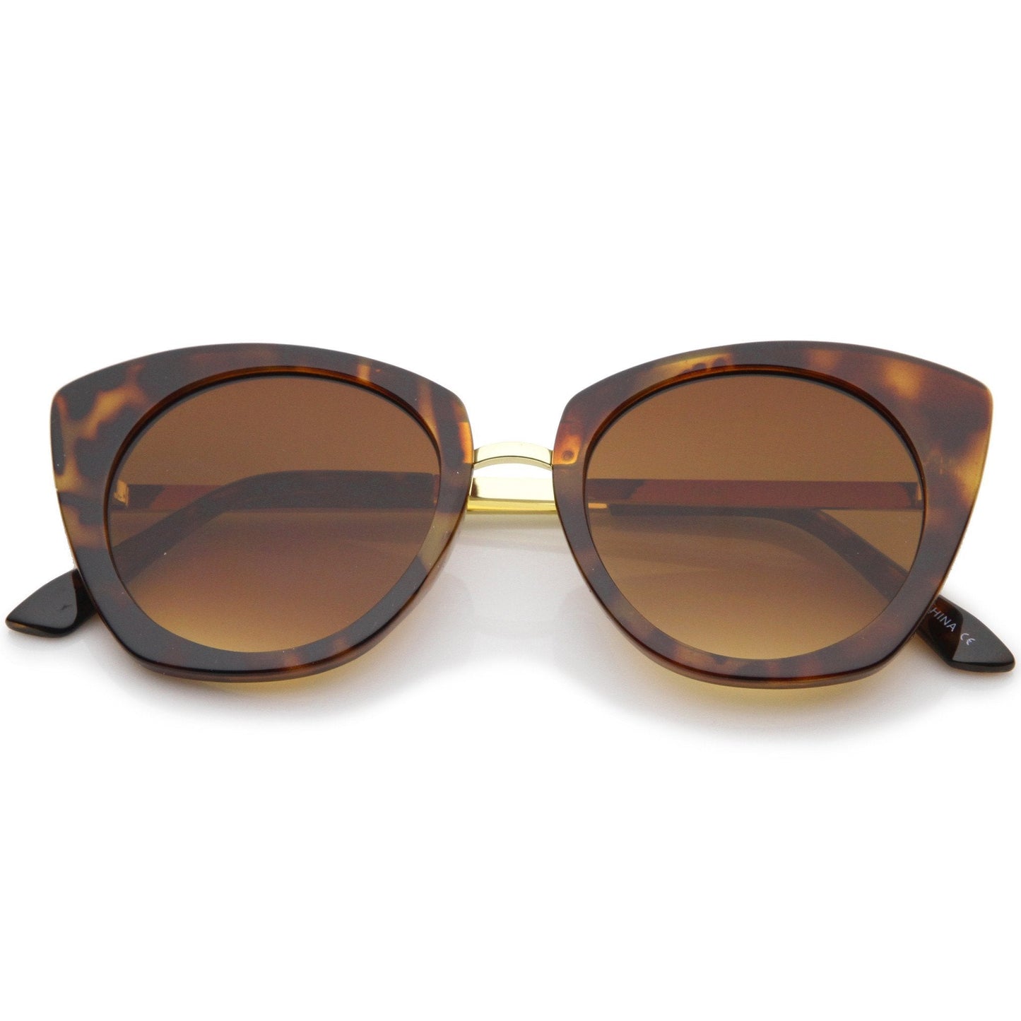 Bold Round Metal Temple Cat Eye Sunglasses