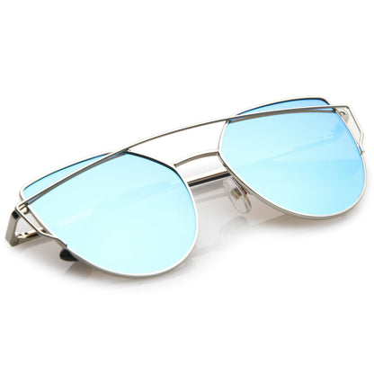 Oversize Laser Cut Cat Eye Mirrored Sunglasses