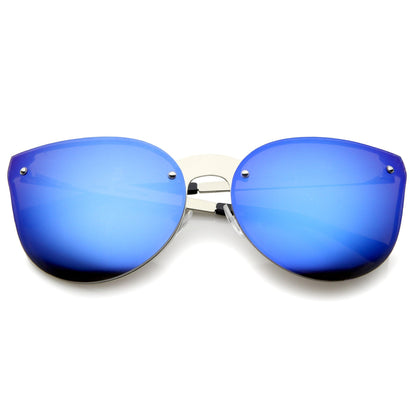 Rimless Cat Eye Shield Mirror Lens Sunglasses