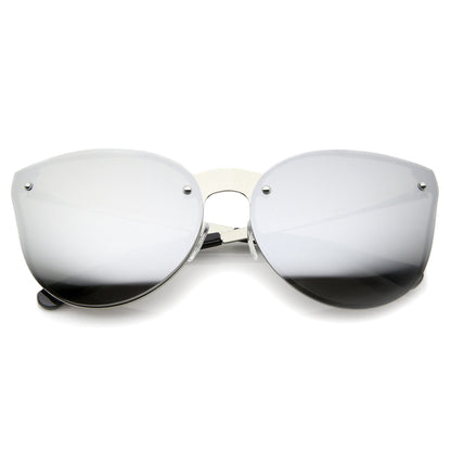 Rimless Cat Eye Shield Mirror Lens Sunglasses