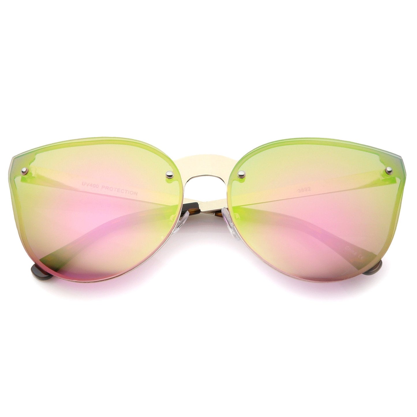 Rimless Cat Eye Shield Mirror Lens Sunglasses
