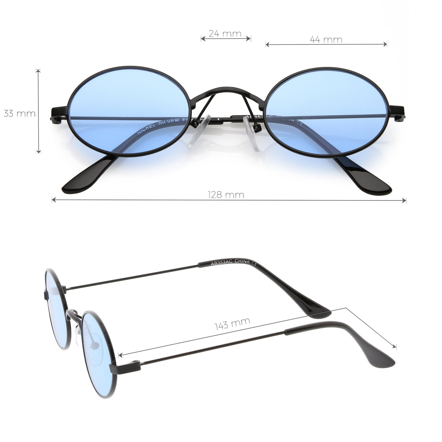 Small Oval Color Tone Metal Sunglasses