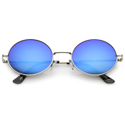 Retro Fashion Oval Mirrored Flat Lens Sunglasses