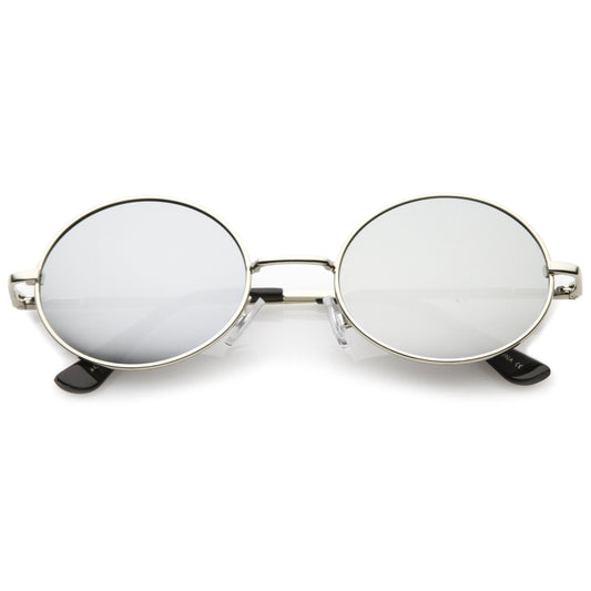 Retro Fashion Oval Mirrored Flat Lens Sunglasses