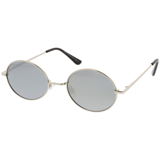 Retro Fashion Oval Mirrored Flat Lens Sunglasses