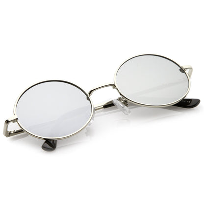Retro Fashion Oval Mirrored Flat Lens Sunglasses