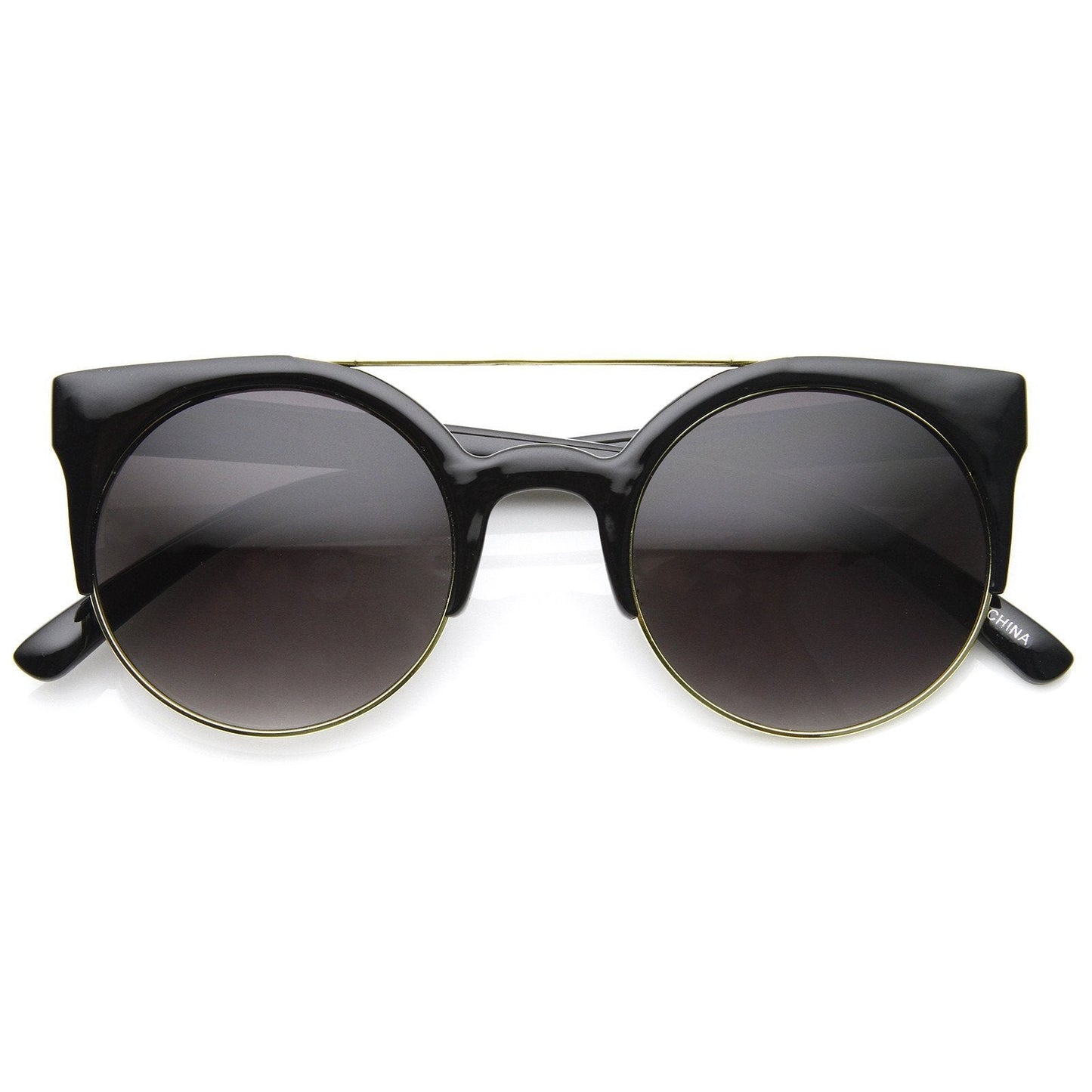 Double Bridge Round Half Frame Cat Eye Sunglasses