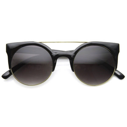 Double Bridge Round Half Frame Cat Eye Sunglasses