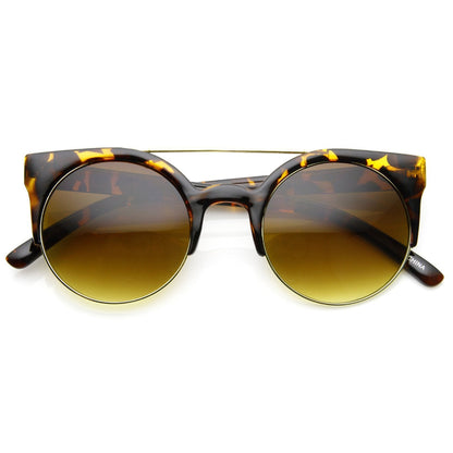 Double Bridge Round Half Frame Cat Eye Sunglasses