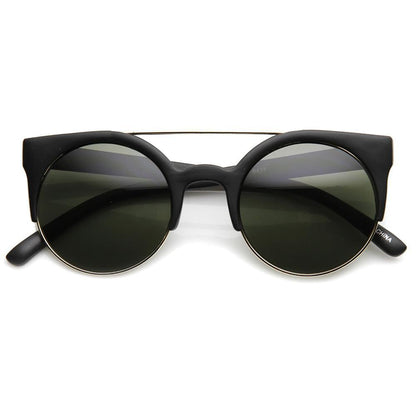 Double Bridge Round Half Frame Cat Eye Sunglasses