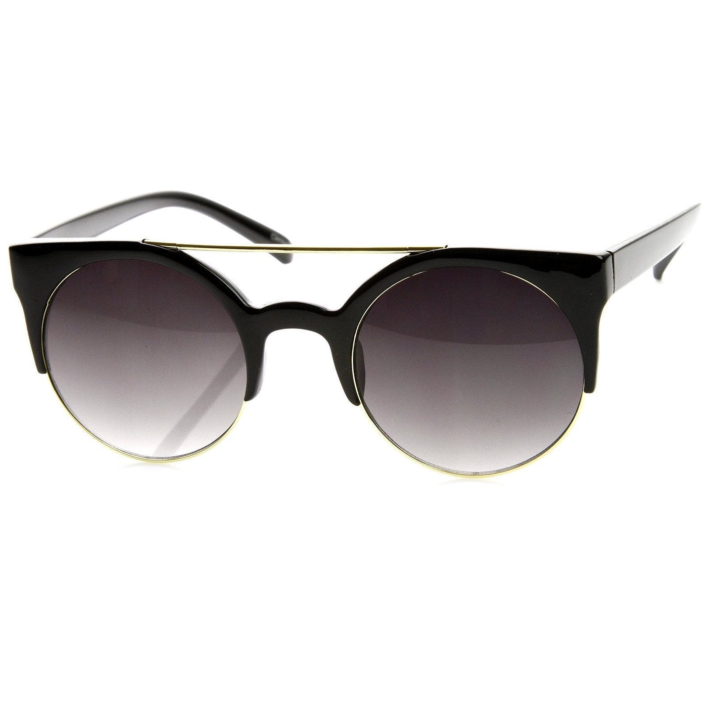 Double Bridge Round Half Frame Cat Eye Sunglasses