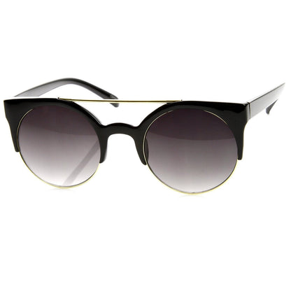 Double Bridge Round Half Frame Cat Eye Sunglasses