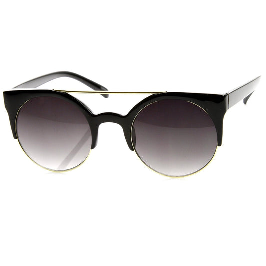 Double Bridge Round Half Frame Cat Eye Sunglasses