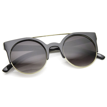Double Bridge Round Half Frame Cat Eye Sunglasses